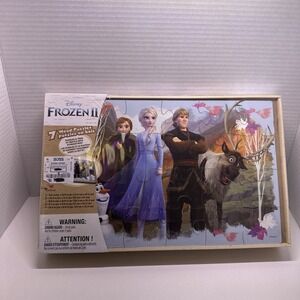 (7 PUZZLE SET) Disney Frozen II Jigsaw Puzzles- W/ Wood Storage Box - Brand New